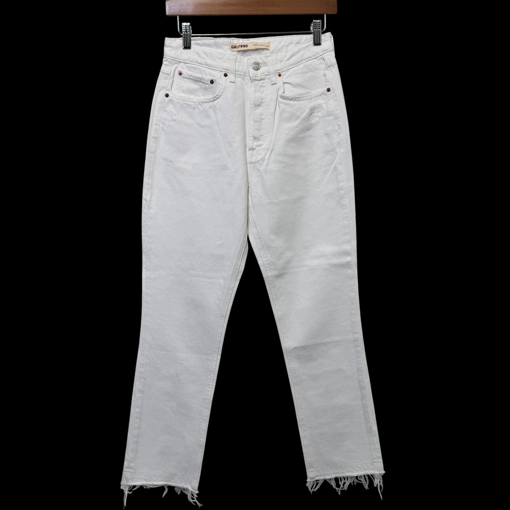 GRLFRND the Karolina High Rise Straight Crop Jeans 27 Brentwood White Raw Hem